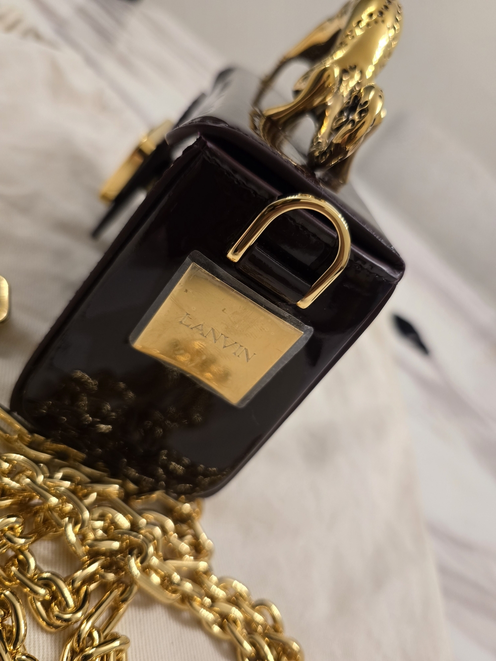 Lanvin Patent Mini Bag in Deep Plum with Gold Cat Handle - Picture 16 of 16